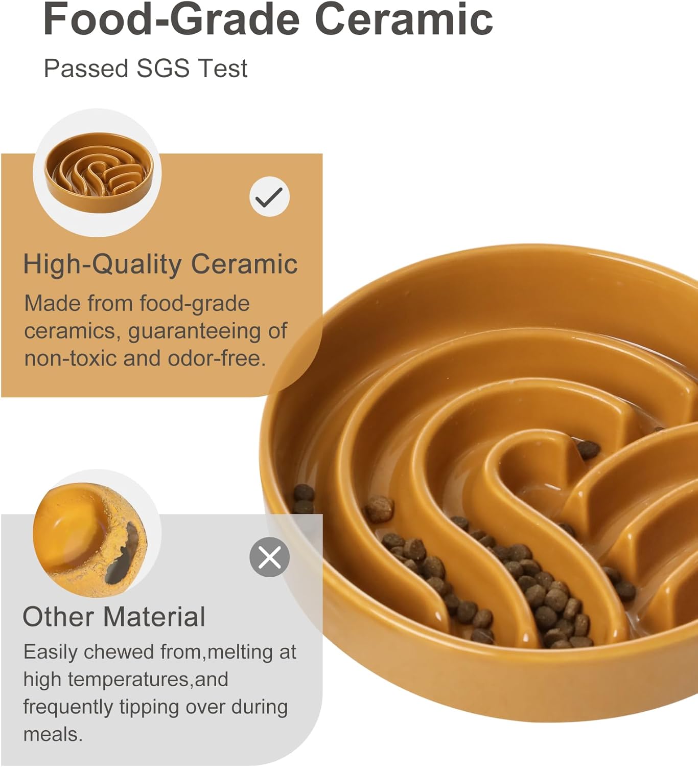 Ceramic Slow Feeder Dog Bowl, Maze Puzzle Non-Slip Silicone Base Stoneware Bowl for Small Medium Dogs, Heavy Duty Anti-Bloat Dog Food Bowl Dishwasher Safe – Apricot, Medium