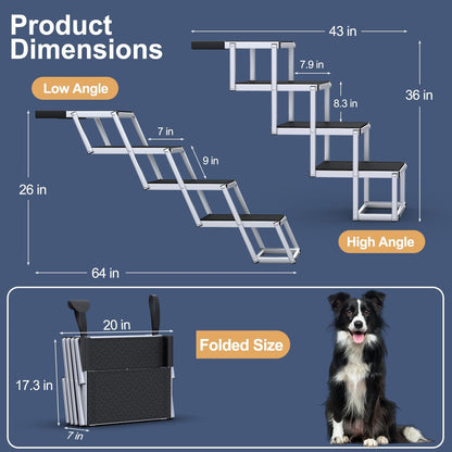 Dog Ramp for Car 63" Long & 17.3" Wide Portable Dog Ramps for Large Dogs with Non-Slip Rug Surface Dog Car Ramp for SUV Car & Truck, Folding Dog Ramp Up to 250LBS