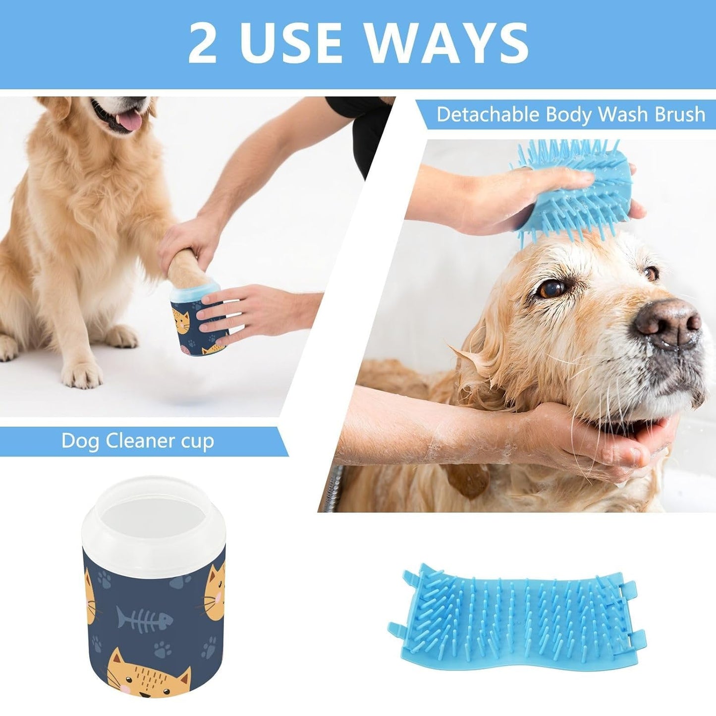 Dog Paw Cleaner Cups for Dogs Pet Foot Washer Paw Scrubber for Medium Small Dogs Cats Cleaning Cup Cute Yellow Fiesta Guitars Cacti and Ethnic Birds