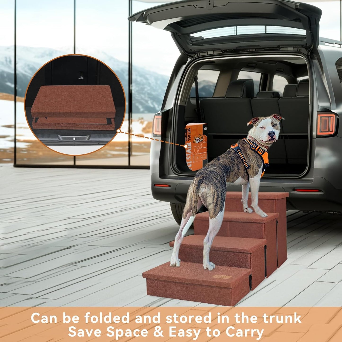 Zerbuger Wider Dog Ramp for High Bed with Storage 18" H, Foldable Dog Stairs for Small Medium Large Older Senior Animal, Sturdy Dog Step for Climbing Bed or Couch, Arthritis-Friendly (Gray, No Condo)