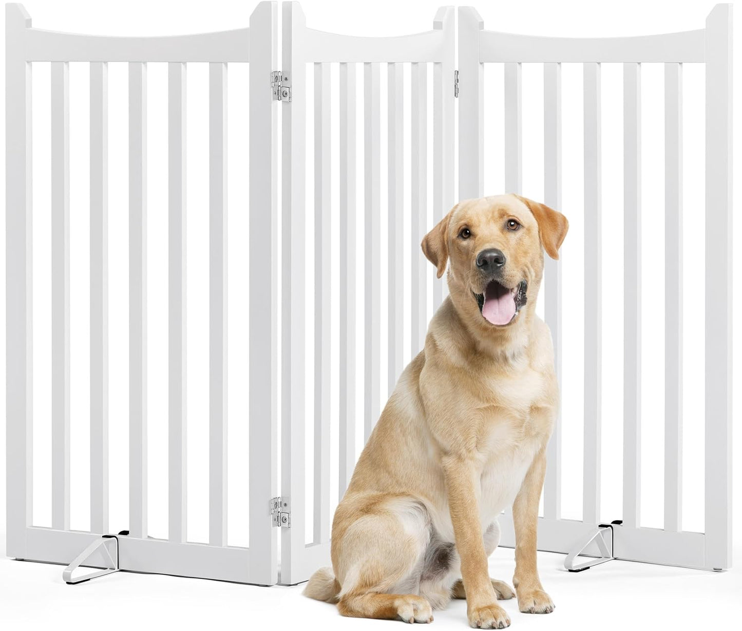 Yaheetech Freestanding Pet Gate 3-Panel Wooden Dog Fence with 2 Support Feet Folding Dog Gate for Indoor, Stairs, Doorways, Halls, Kitchen Wooden Pet Barrier White 36" H