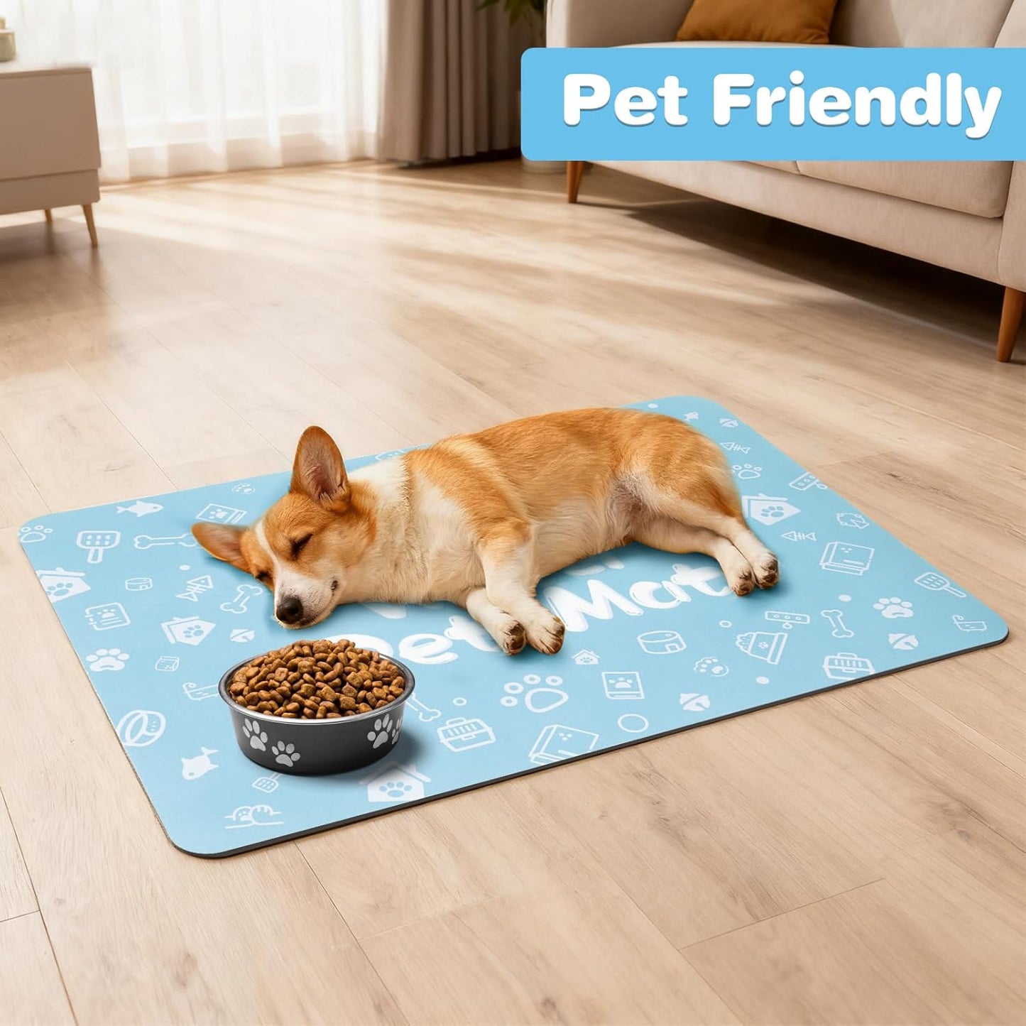 Pet Feeding Mat,Dog Cat Mat for Food and Water,Dog Bowl Waterproof Placemat with Rubber Backing,Absorbent Quick Dry Water Dispenser Mat for Pet（Dark Gray 12"×18"）
