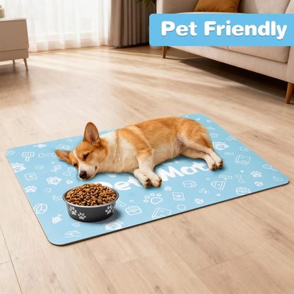 Pet Feeding Mat,Dog Cat Mat for Food and Water,Dog Bowl Waterproof Placemat with Rubber Backing,Absorbent Quick Dry Water Dispenser Mat for Pet（Dark Gray 12"×18"）