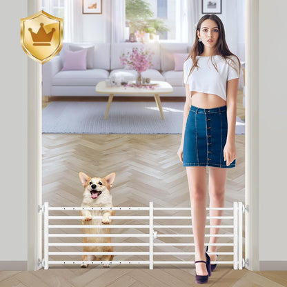 Malier Indoor Dog Gate with Door, 26-41" Extra Wide Full Metal Pet Gate Short Dog Gate for Stairs, Pressure Mount 10'' Tall Small Puppy Low Gate Easy Step Over for Doorways