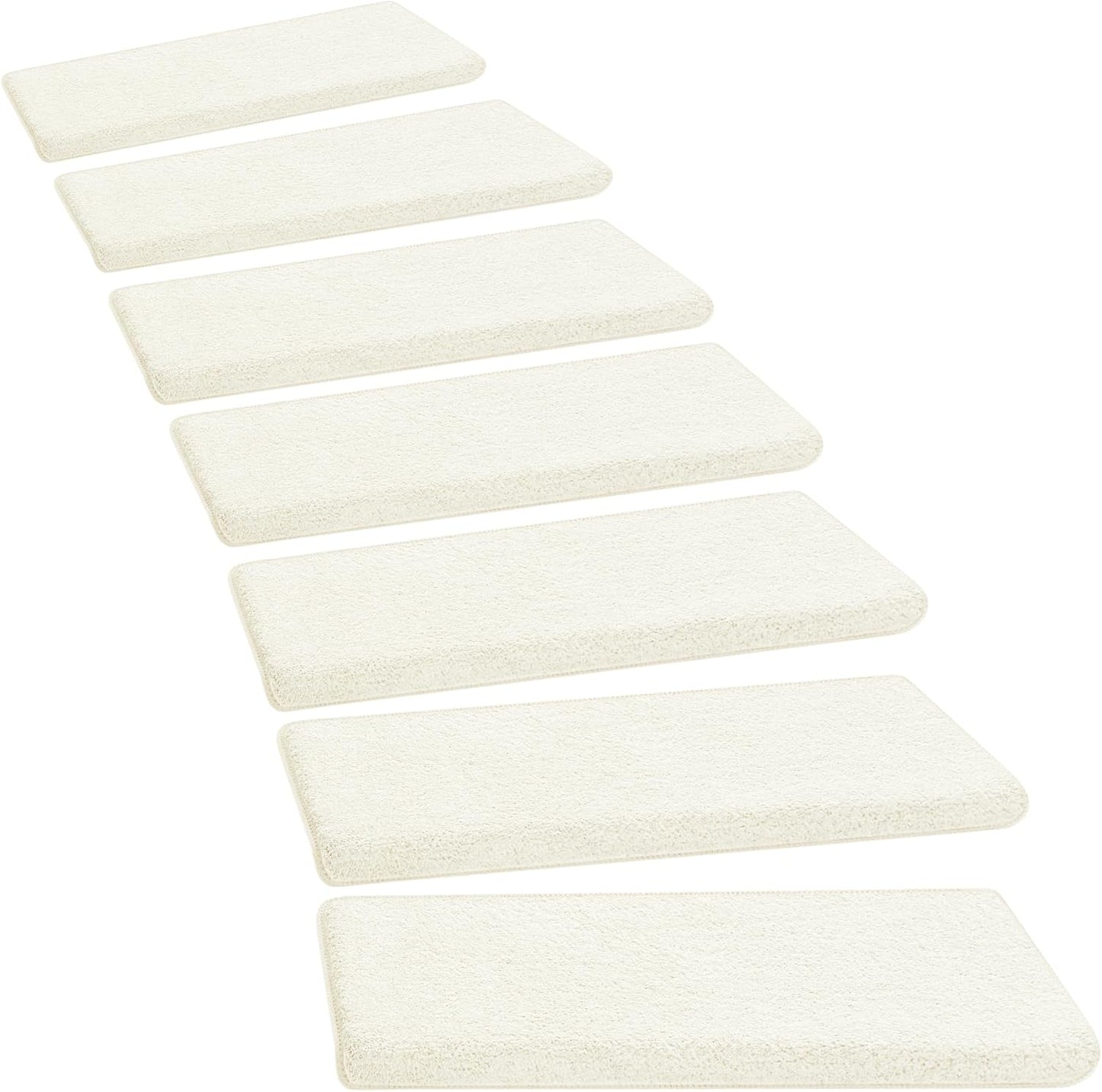 PURE ERA Carpet Stair Treads Ultra Plush 9.5" X 30"Soft Bullnose Indoor Stair Protectors Pet-Friendly Non-Slip Skid Resistant Tape Free Washable Reusable(14 Pieces, Cream Gray)
