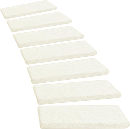PURE ERA Carpet Stair Treads Ultra Plush 9.5" X 30"Soft Bullnose Indoor Stair Protectors Pet-Friendly Non-Slip Skid Resistant Tape Free Washable Reusable(14 Pieces, Cream Gray)