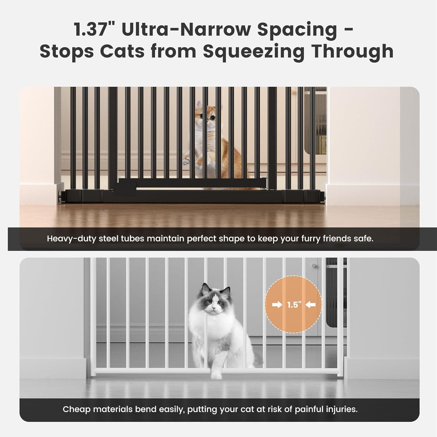 Gardner Pet 51"-87" Extra Tall Cat Gate for Doorway, Wide Adjustable 27.56"-37" Baby Gate Included 4 Extension Kits, Pressure Mounted Safety Full Door Gate for Stairs, Studio, Kitchen (White)