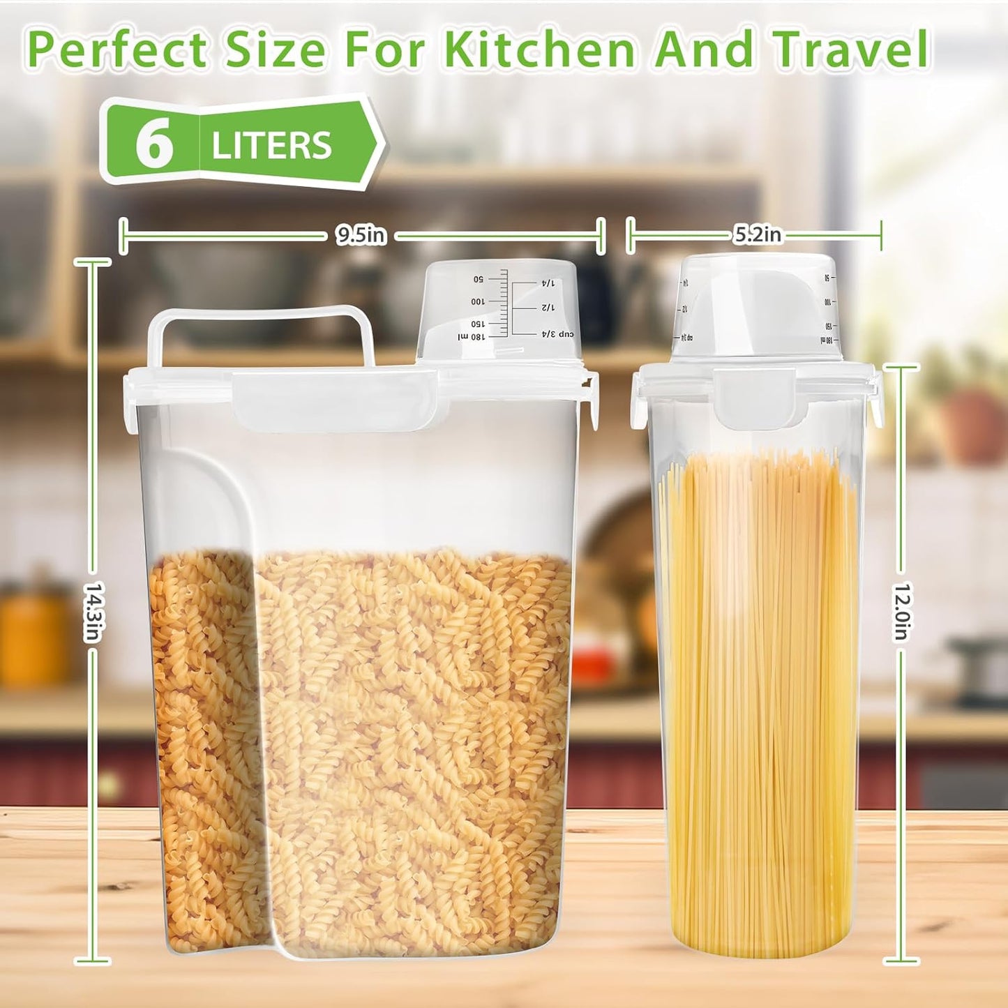 Viretec Rice Airtight Storage Container, 3 to 5Lbs Cereal Dry Food Flour Bin, Pet Dog Cat Food Dispenser with Measuring Cup, BPA Free Clear Plastic Kitchen and Pantry Organization Bin for Sugar