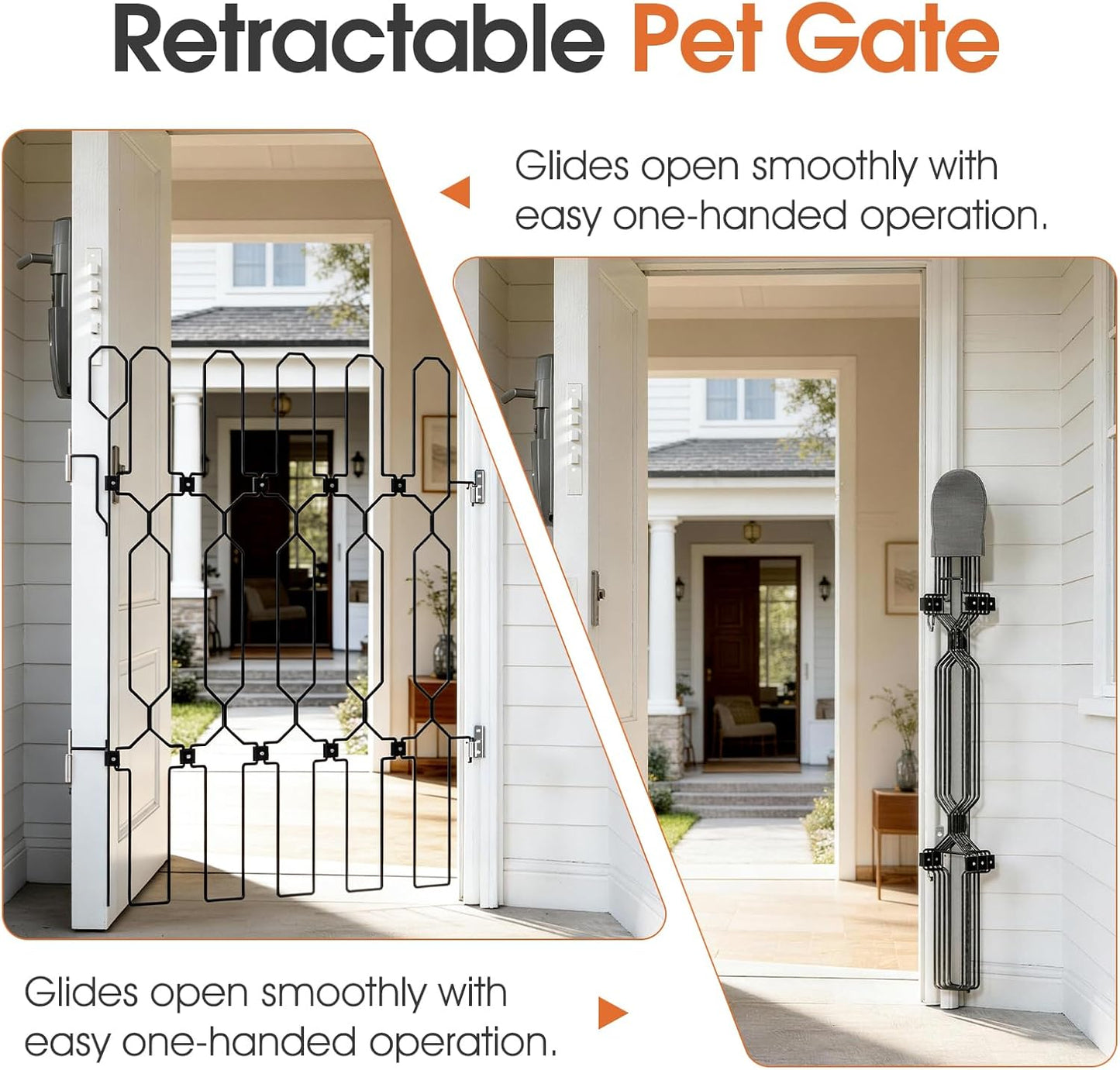 Metal Retractable Dog Gate for Front Door, Adjustable Pet Barrier & Door Blocker, Foldable Gate for Apartments, RVs, Indoor and Outdoor Use, 26” x 30”
