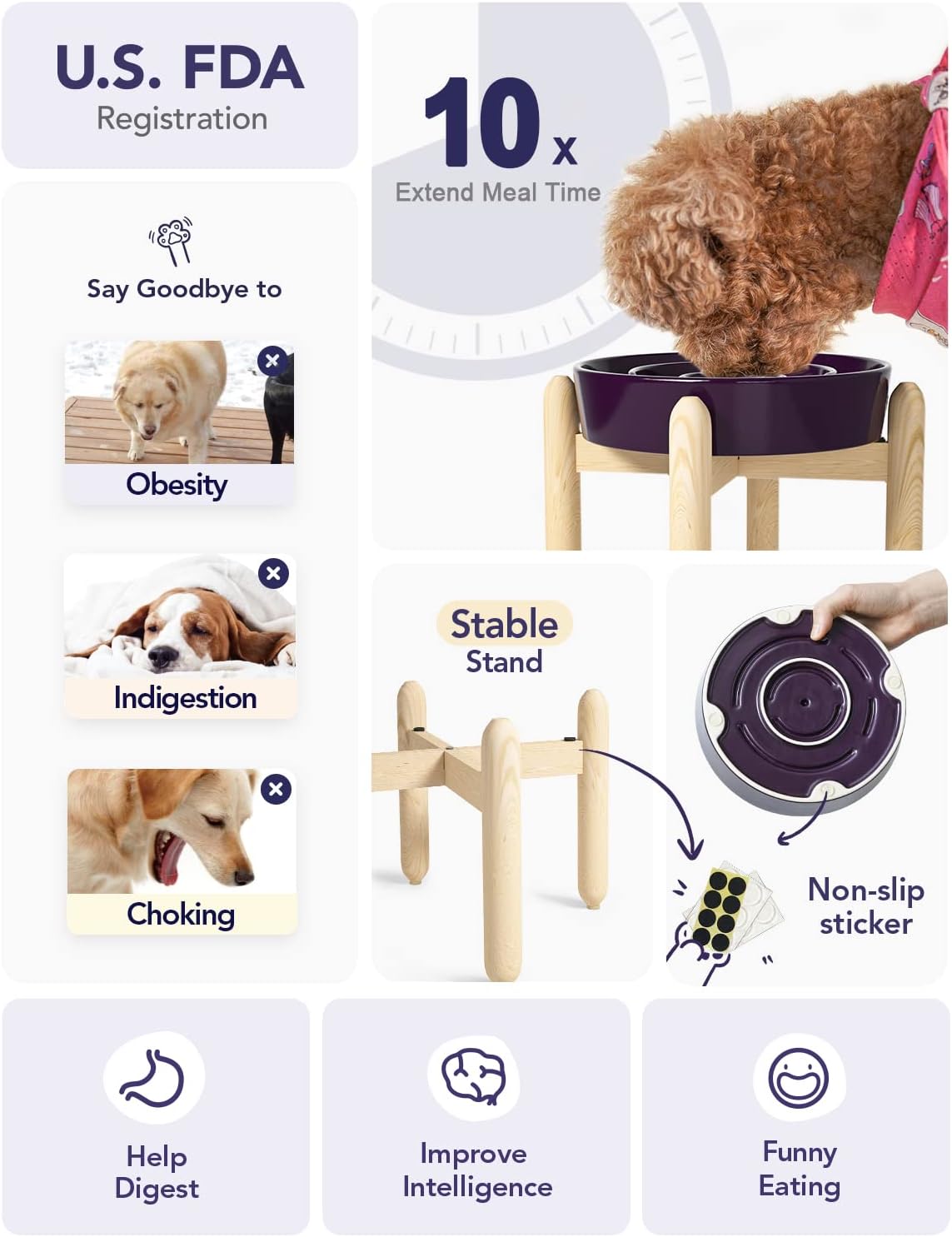 LE TAUCI Dog Bowls Slow Feeder Ceramic, 1.5 Cup Slow Feeding Bowl for Small and Medium Breed, Puzzle Dog Food Bowl for Fast Eater, Maze Purple