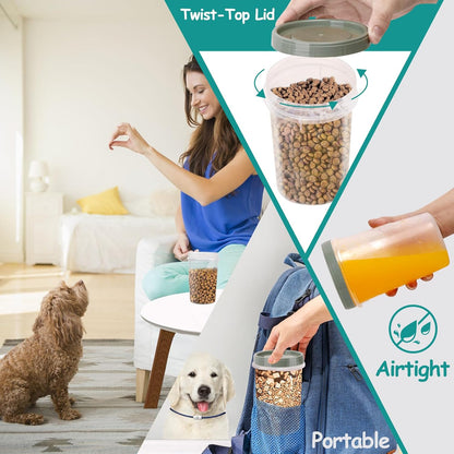 3 Pack Dog Treat Container - Airtight Dog Treat Holder with Lid - Reusable Cat Treat Container - Cute Cat Treat Cookie Container Set - Plastic Pet Dog Cat Food Storage Container