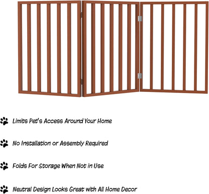 PETMAKER Pet Gate – Dog Gate for Doorways, Stairs or House – Freestanding, Folding, Accordion Style, Wooden Indoor Dog Fence (24-Inch, Mahogany)