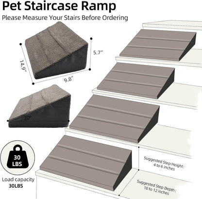 Dog Ramp for Stairs & Dog Ramp for Steps - Non-Slip Independent Foam Stair Pads for Small Dogs & Cats Under 30lbs, Fit Standard Stairs, Washable Cover (Gray, 4-Pack)