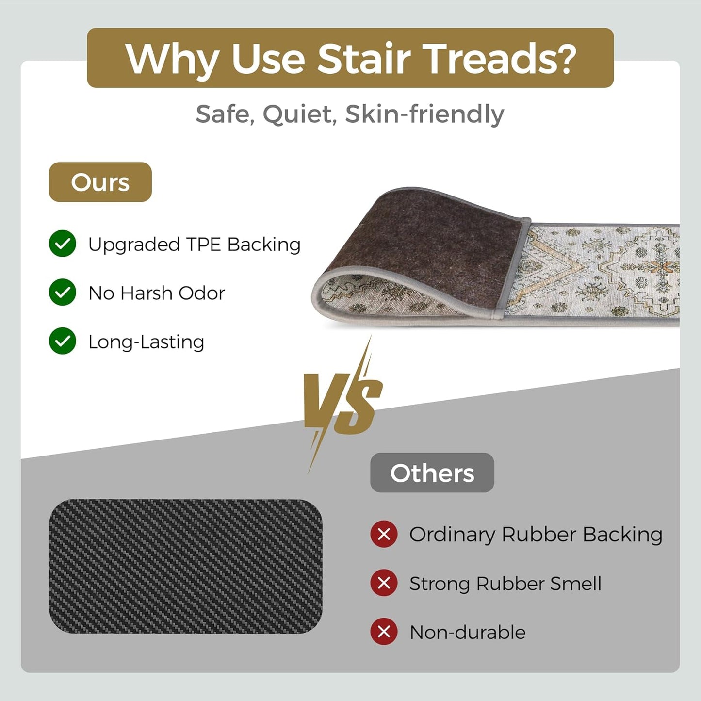 sarben Non Slip Stair Treads for Wooden Steps 15PCS - 8"x30" Indoor Safety Carpet, Edging Mats with TPE Adhesive Backing, Pet and Elderly Friendly Stair Rugs (Taupe) - Colors B