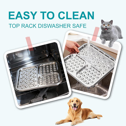 Stainless Steel Lick Mat for Dogs & Cats, Dog Lick Mat with Suction Cups & Crate Mount, Chew-Proof Slow Feeder with 3 Textured Zones for Calm Feeding & Anxiety Relief [1Pack]