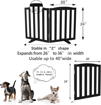 ZJSF Foldable Freestanding Indoor Dog Gate for House Wood White Long Pet Gates Dog Fence for Stairs Puppy Gates for Hallways,Pet Fence, Puppy Gate,Support Feet Included 24 "Height-3 Panels