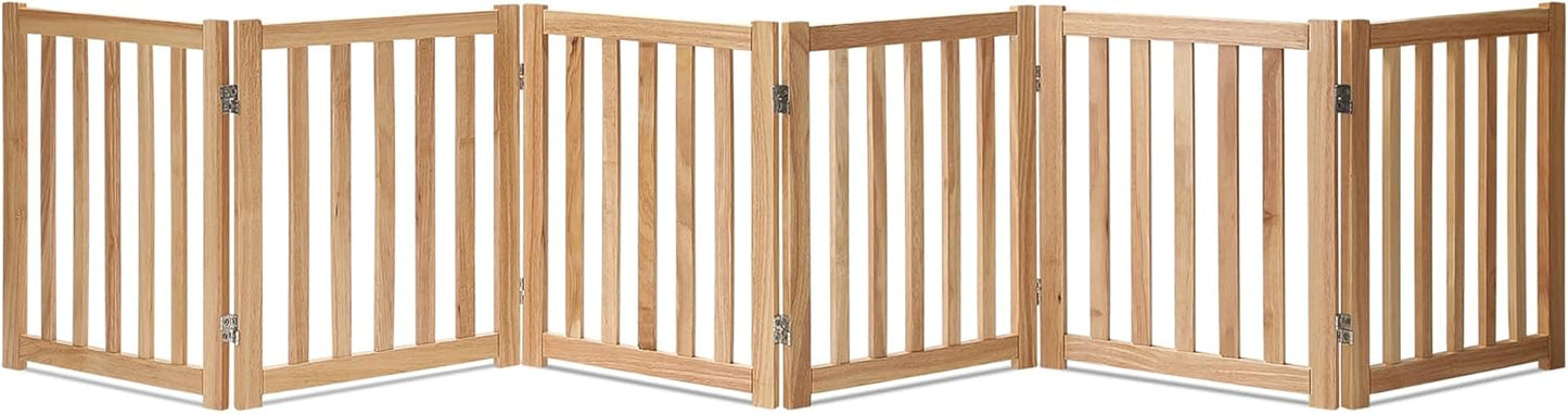 LZRS 2-Panel Wooden Free Standing Foldable Dog Gate Indoor – Solid Hardwood 24" High, Step-Over Safety Pet Gate for Doorways, Stairs & Small Spaces - Indoor Use, White