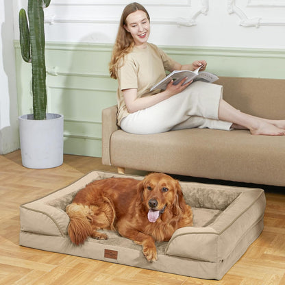 Comfort Expression Orthopedic Dog Bed for Extra Large Dogs 42x30 Inch, Waterproof Egg Crate Foam XL Pet Bed with Removable Bolsters, Dog Couch with Washable Cover & Non-Slip Bottom, Grey - Colors A