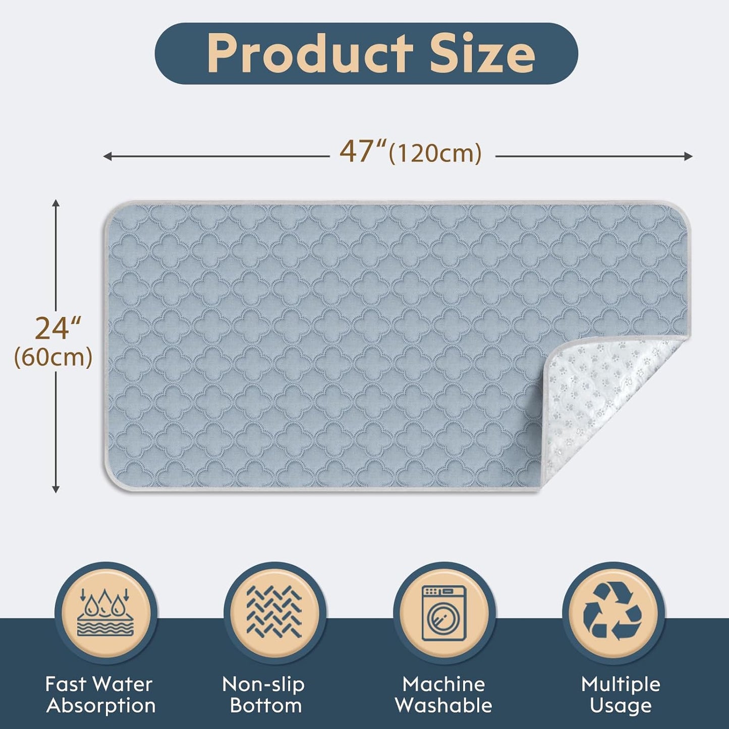 FunFurry Washable Pee Pads for Dogs - 4 Pack Reusable Pee Pads，Waterproof Puppy Pads，Pet Training Pads，Super Absorbent with Dog Paw Shape Non-Slip Backing (Cream, 18" X 24" - 4 Pack)