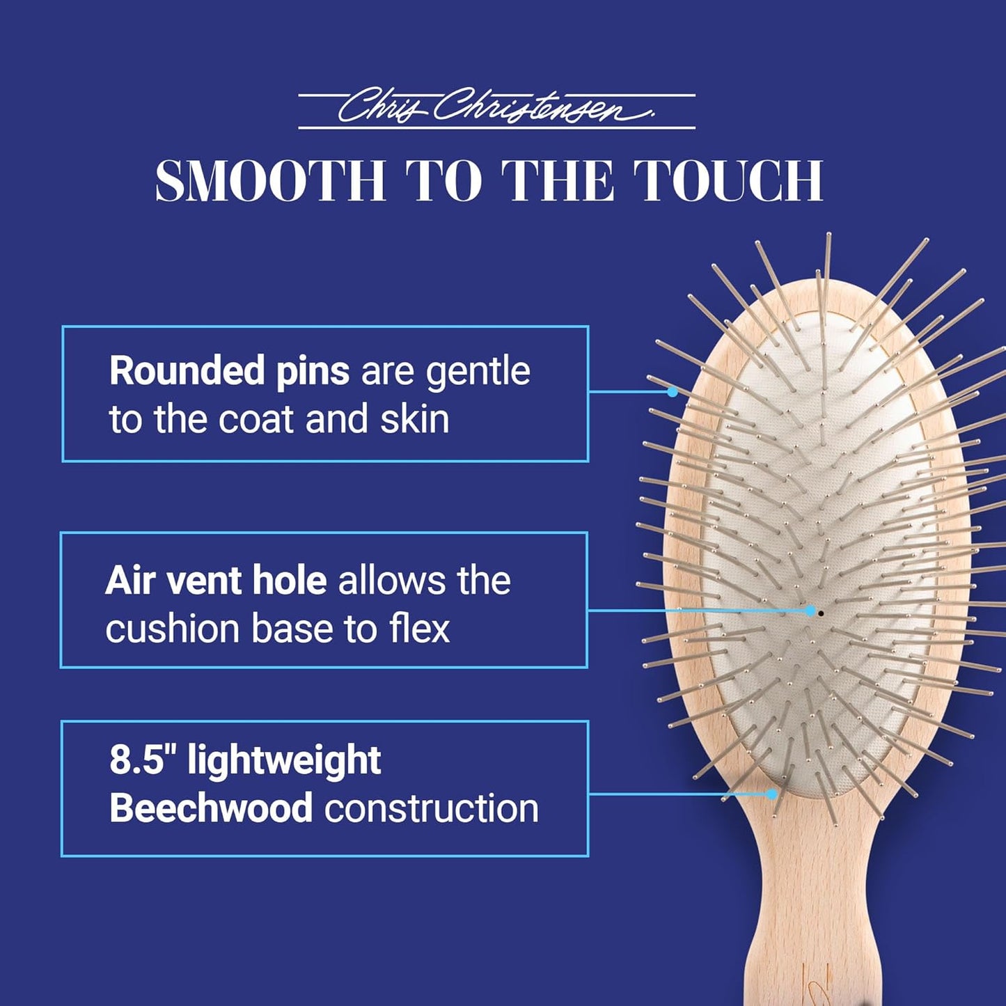 Chris Christensen Dog Brush, 27 mm Oval Pin Brush, Original Series, Groom Like a Professional, Stainless Steel Pins, Lightweight Beech Wood Body, Ground and Polished Tips