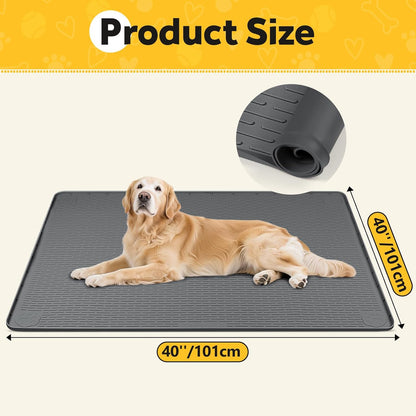 Silicone Dog Crate Mat, 50"x35" Under Dog Crate Kennel Pad with Raised Edge, Washable Dogs Bed Mat, Waterproof, Leakproof, Protect Floors (Green)