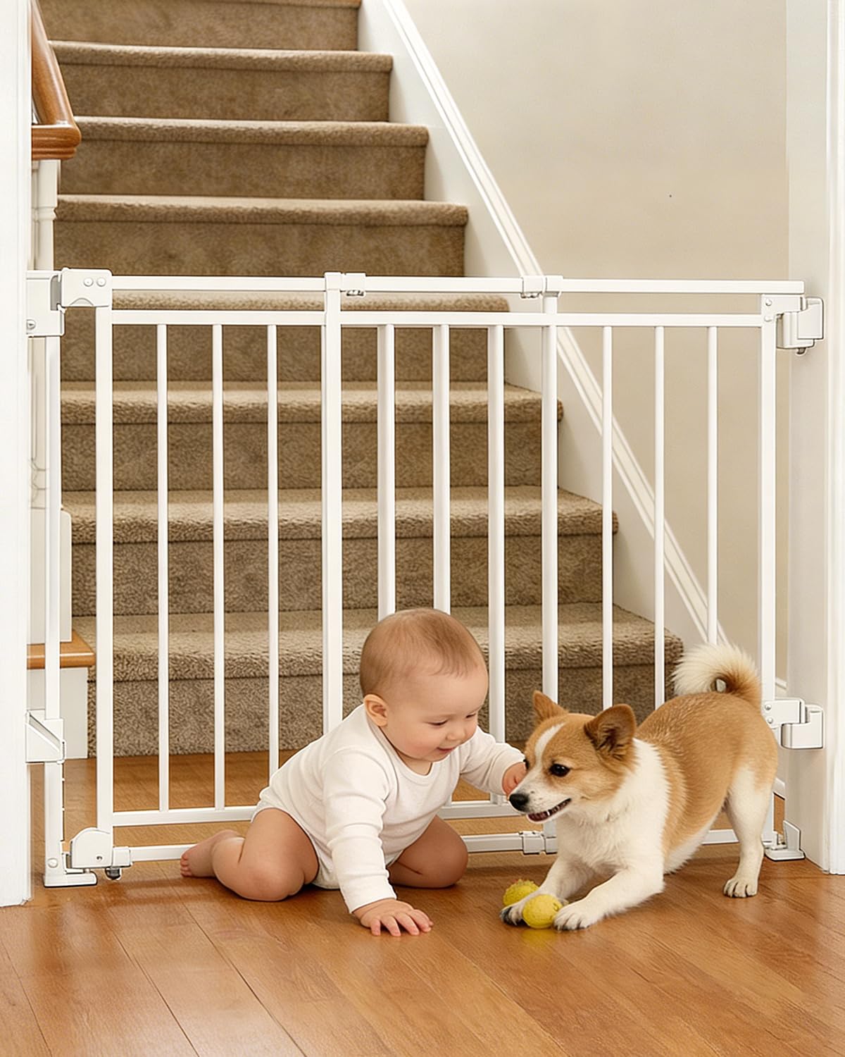 Extra Wide Baby Gate for Doorways 29" Tall Safety Gate for Kids&Pets,Pressure Mounted with Auto Close,Walk-Thru Metal Gate,Adjustable Width 26.4"-43",Indoor Pet Gate for Stairs & Hallways Black