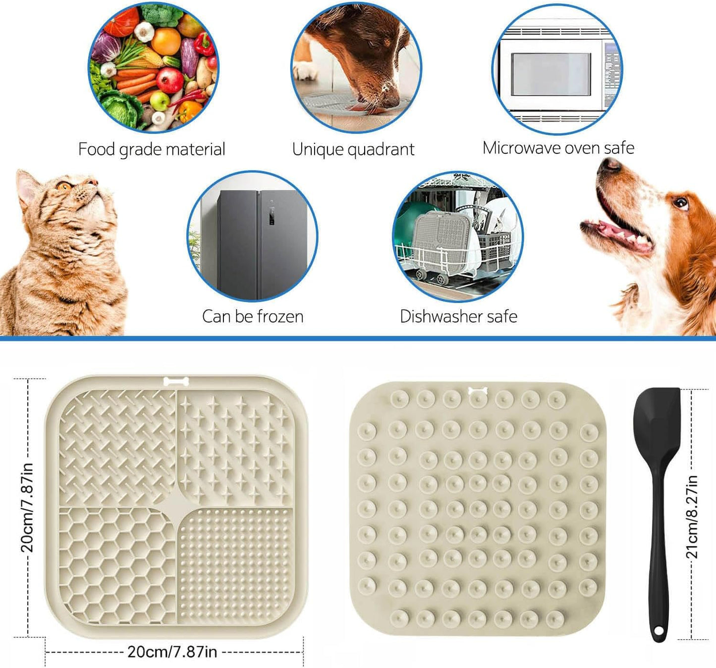 Licking Mat for Dogs & Cats with Suction Cups, 1 Pack Square Dog Slow Feeder Lick Pat for Anxiety Relief & Boredom, Dog Toys to Keep Them Busy, Pets Grooming Bathing Training Mat