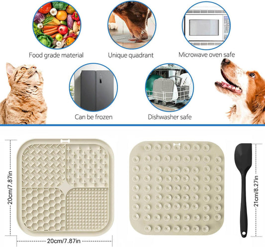 Licking Mat for Dogs & Cats with Suction Cups, 1 Pack Square Dog Slow Feeder Lick Pat for Anxiety Relief & Boredom, Dog Toys to Keep Them Busy, Pets Grooming Bathing Training Mat