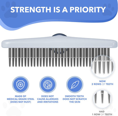 DOGI Deshedding Brush Comb - Undercoat Rake for Dogs, Cats, Short, Long Hair Coats - Double Row Stainless Steel Pins - Reduce Shedding by 90% (Green)
