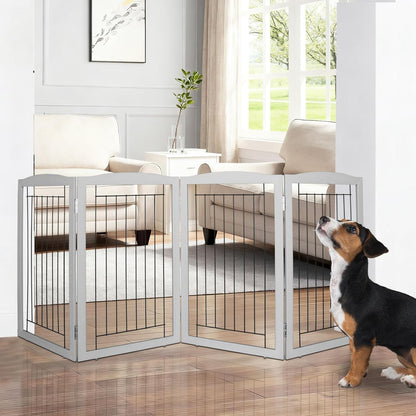 ZJSF Freestanding Foldable Dog Gate for House Extra Wide Wooden White Indoor Puppy Gate Stairs Doorways Pet Gate Tall Dog Fence 3 Panels Fence