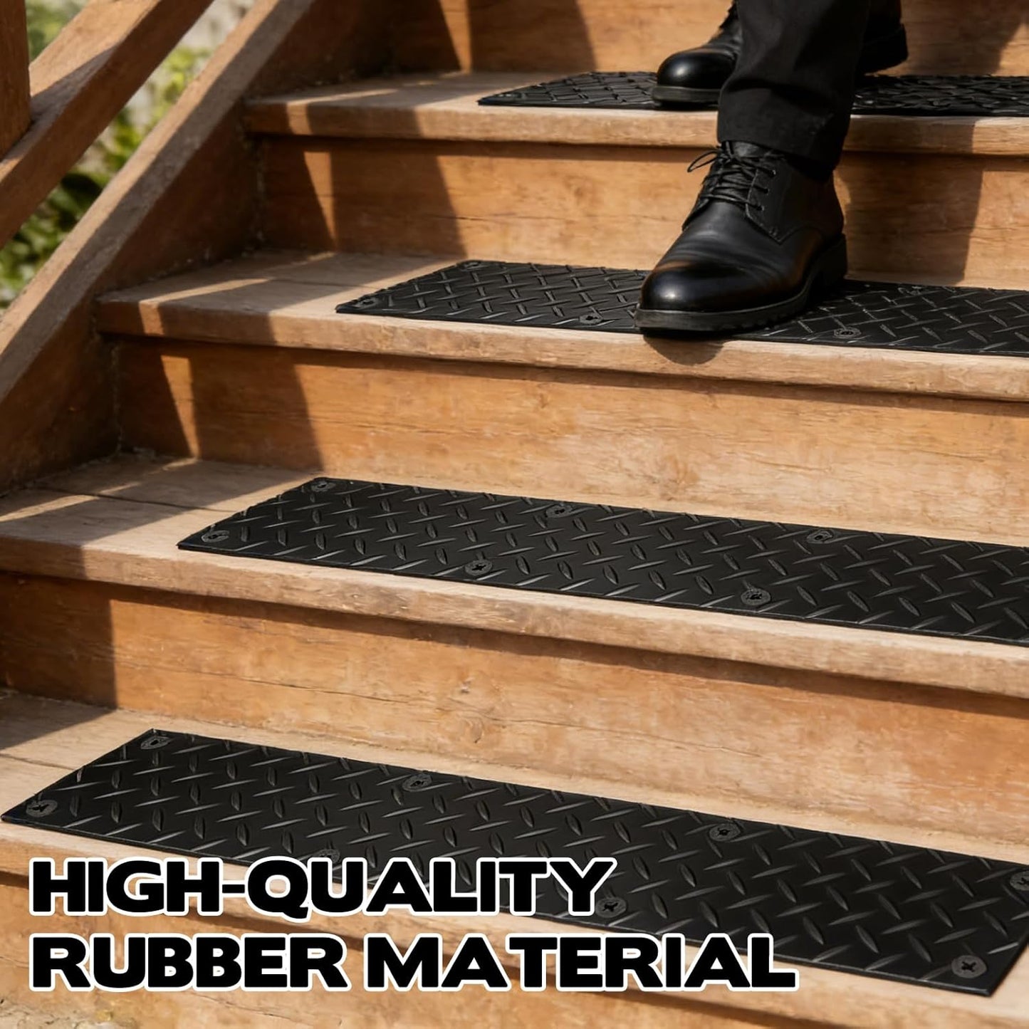 4 Pack Rubber Outdoor Stair Treads for Wooden Steps 30” x 5” Anti-Slip Step Mat Screw Down Waterproof Non Slip Stair Grips Strips for Stairs Garage Patio Dogs Walkways Rainy and Snowy Days