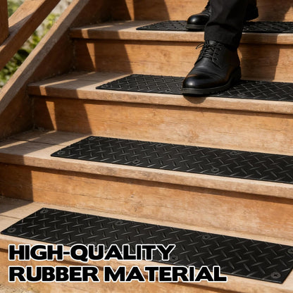 4 Pack Rubber Outdoor Stair Treads for Wooden Steps 30” x 5” Anti-Slip Step Mat Screw Down Waterproof Non Slip Stair Grips Strips for Stairs Garage Patio Dogs Walkways Rainy and Snowy Days