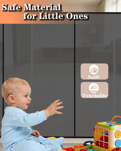 240'' Extra Wide Retractable Baby Gates for Large Opening, 42" Tall Retractable Dog Pet Gate with Support Rods, Long Mesh Screen Child Safety Gate for Garage Doorways Deck Stairs Yard Outdoor Indoor