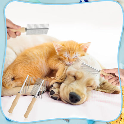 2 Pcs Dog Metal Combs Cat Wooden Handle Grooming Combs Stainless Steel Hairbrush Double Side Metal for Pet Dog Grooming Brush Pet Flea Hairbrush for Long Short Hair Fur Brush Tool