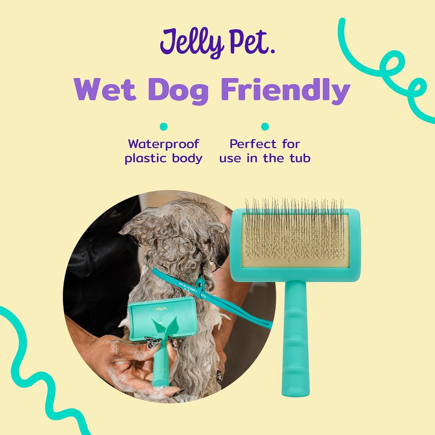 Jelly Pet Universal Slicker Brush for Dogs, Dog Grooming Brush, Remove Tangles and Dead Undercoat, Tuffer Than Tangles, Maltese Shi-Tzu Poodle Bichon, Firm Pins, Teal, Small
