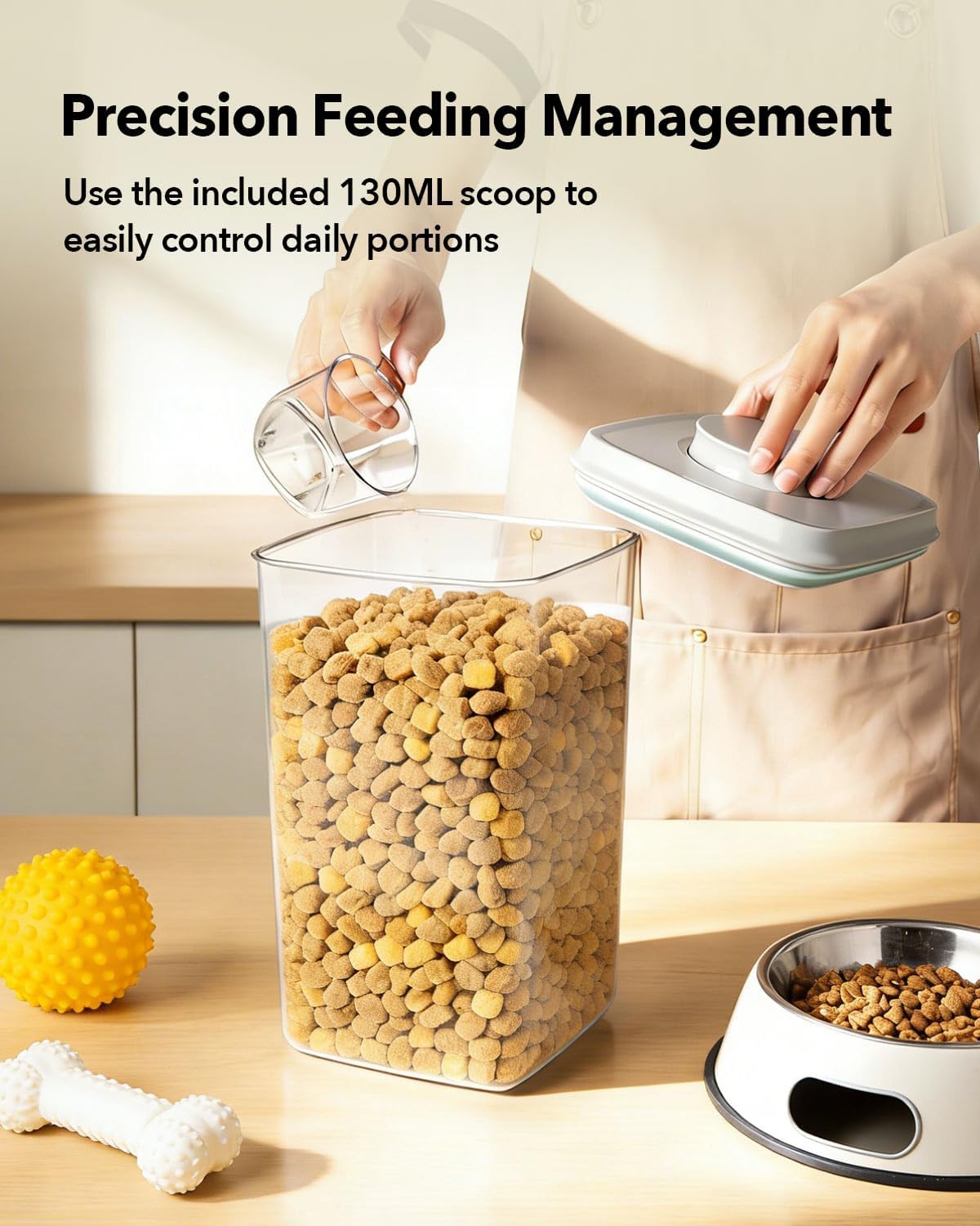 Dog Food Storage Container with One-Touch Lid, 2.8 QT / 2.65 L Stackable Durable BPA-Free PET Cat Food Storage Container,for Pet Treats, Supplements & Small Kibble