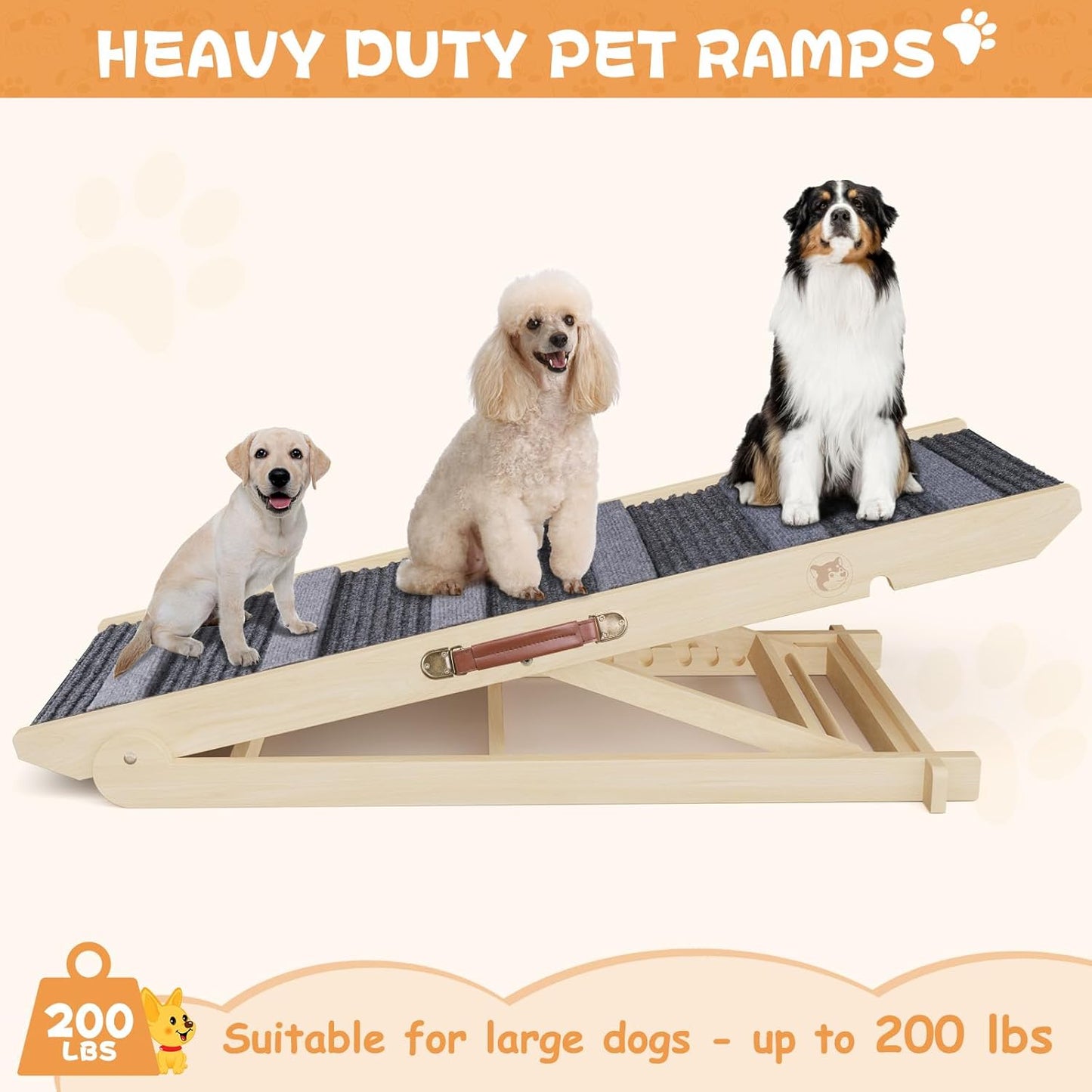 YaFiti Dog Ramp for Bed, Folding Wooden Pet Ramp for Small Large Dogs Cats, 7 Adjustable Height from 10.8" to 26.6", Portable Stable Dog Pet Steps for Car Couch High Bed, Supports Up to 200lbs