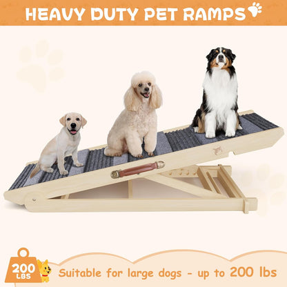 YaFiti Dog Ramp for Bed, Folding Wooden Pet Ramp for Small Large Dogs Cats, 7 Adjustable Height from 10.8" to 26.6", Portable Stable Dog Pet Steps for Car Couch High Bed, Supports Up to 200lbs