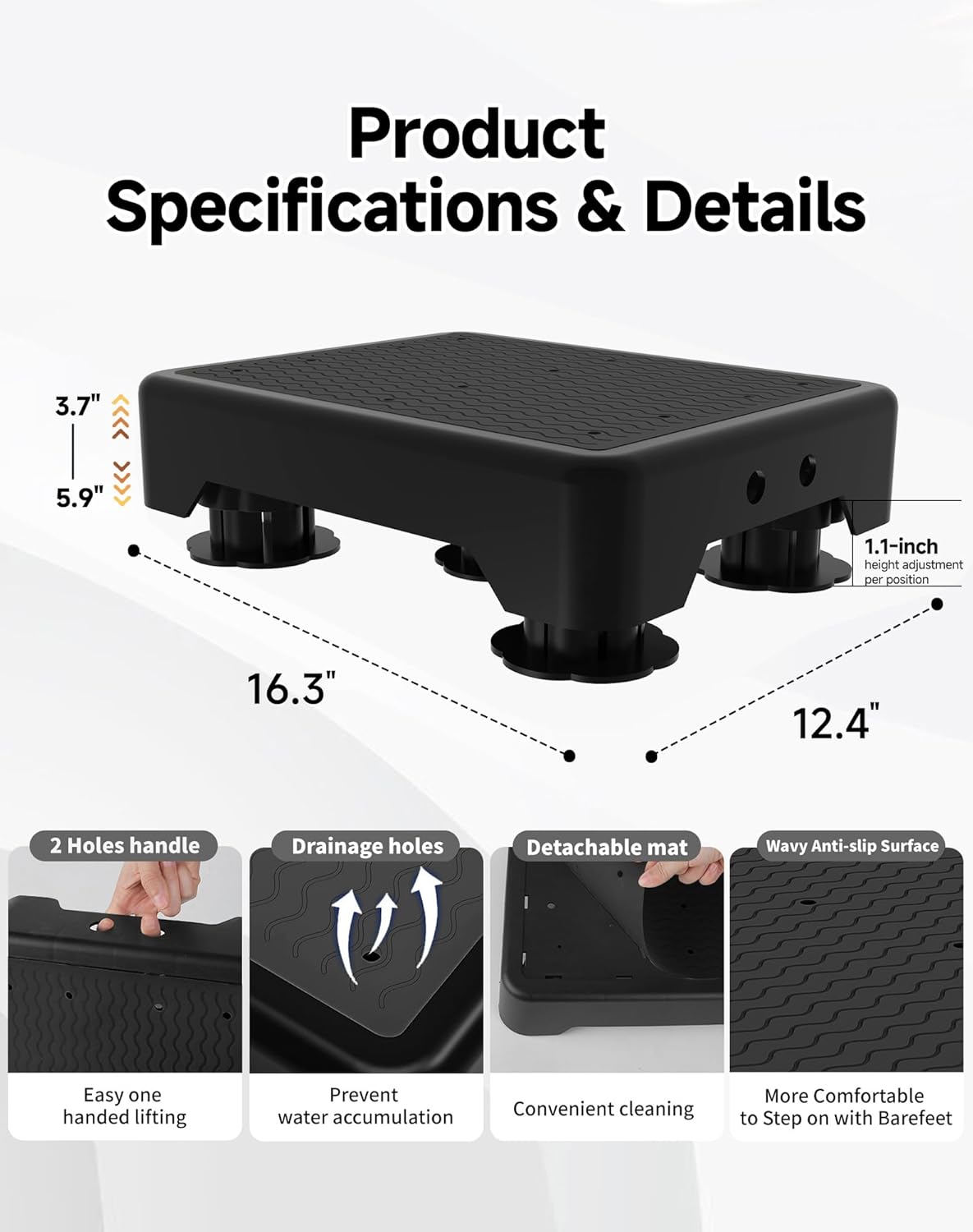 Adjustable Step Stool for Adults, Noctilucent Bed Step Stools, 660 LBS Capacity Non-Slip Safety Step Platform Indoor and Outdoor for Seniors and Kids, Wide Step Stools Elderly Assistance at Night