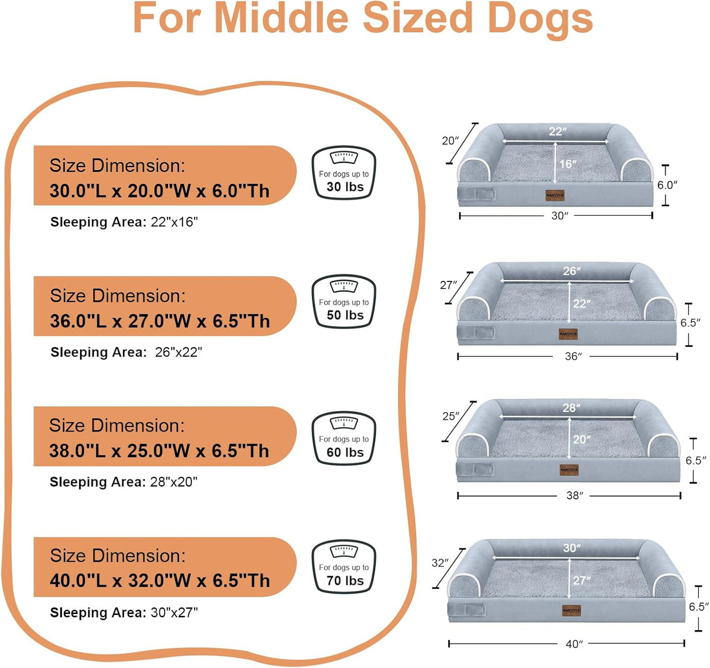 Large Dog Bed Orthopedic Washable: Beds Bolster XL Bed Large Big Dogs Memory Foam Couch Sofa Waterproof with Removable Cover