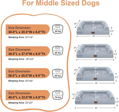 Large Dog Bed Orthopedic Washable: Beds Bolster XL Bed Large Big Dogs Memory Foam Couch Sofa Waterproof with Removable Cover
