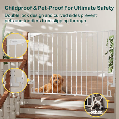 Cumbor 29.2–43" Baby Gate for Stairs, Hardware Mounted (Drill Required), Expandable No Bottom Bar Dog Gate, Auto Close Extra Wide Walk Thru, Pet & Toddler Proof Gate, Top & Bottom of Stairways(Black)