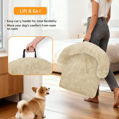 Calming Dog Bed Fluffy Plush Dog Mat for Furniture Protector with Removable Washable Cover for Large Medium Small Dogs and Cats (Large, Light Grey)