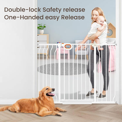owlie 37.4" Extra Tall Wide Baby Gate for Stairs Doorways,47-57 Inch Extra Large Long Baby Gate with Door Indoor Safety Metal Pressure Mounted Pet Gate with Walk-Thru Auto Close, Black