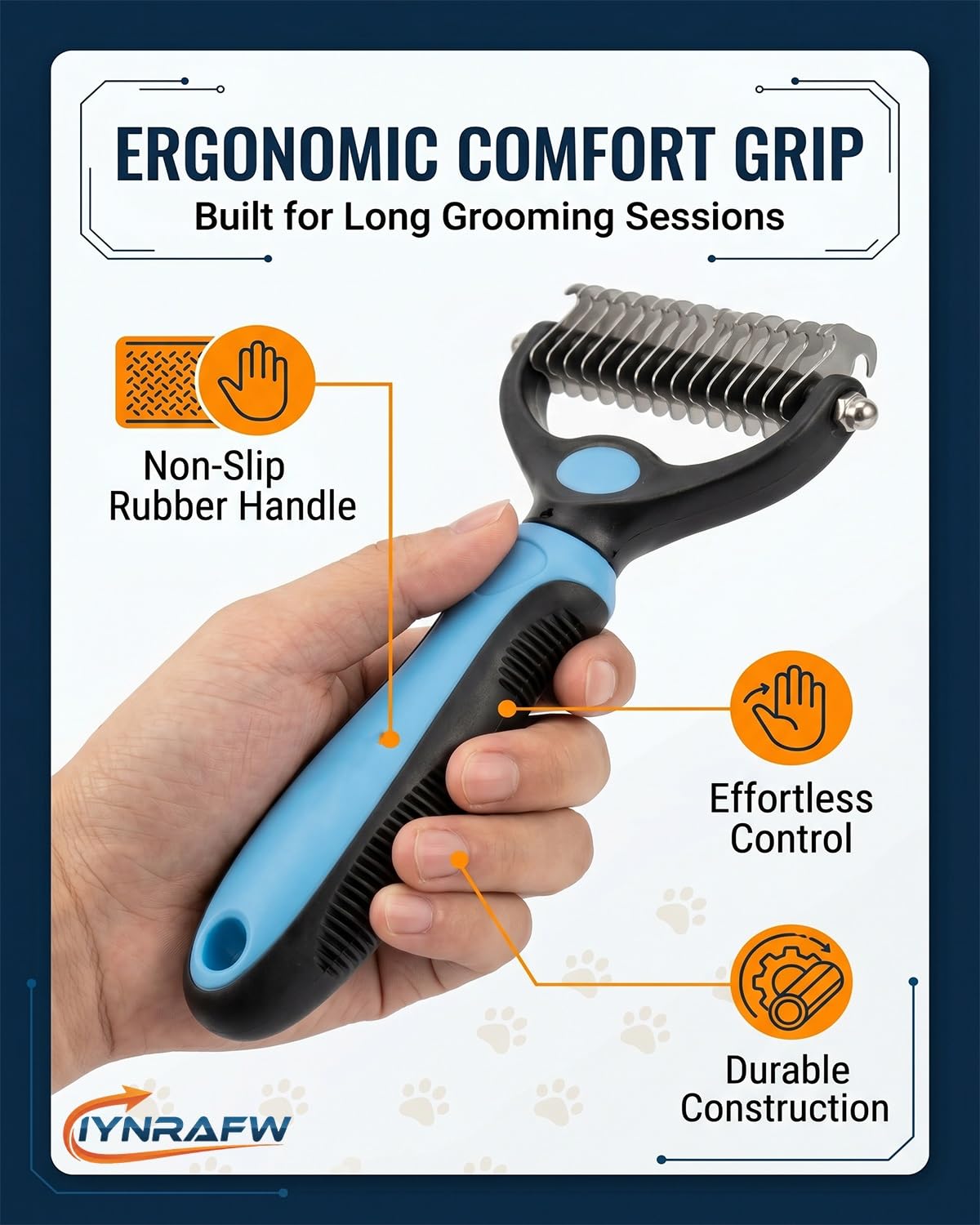 Pet Pro Grooming Tool Dual Tooth Pet Grooming Comb Undercoat Rake for Dogs Cats Long Hair Deshedding Tool Dematting Brush Double Sided Stainless Steel Teeth Remover Mats Tangles Loose Fur