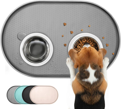 Conlun Dog Food Mat,1/2 Inch Raised Edges Cat Feeding Mat,BPA-Free Silicone Pet Mats for Floor Waterproof,Rubber Placemats for Food and Water Bowls(Natural Tan,18.9"x11.8")