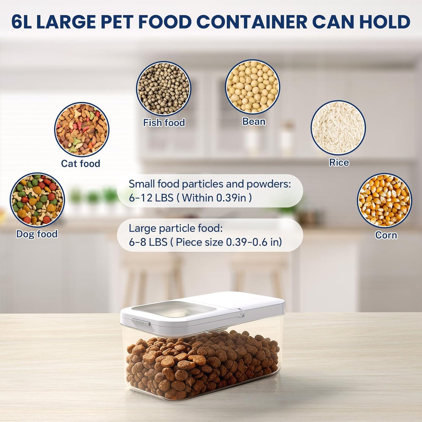 6 lbs Airtight Dog Cat Food Storage Container and Dog Treat Containers BPA-Free, PET Clear Stackable Pet Storage Bin, 1-Cup Scoop, 1-Sponge cleaning brush, Pop Top, With handle, Easy Mobility-Medium