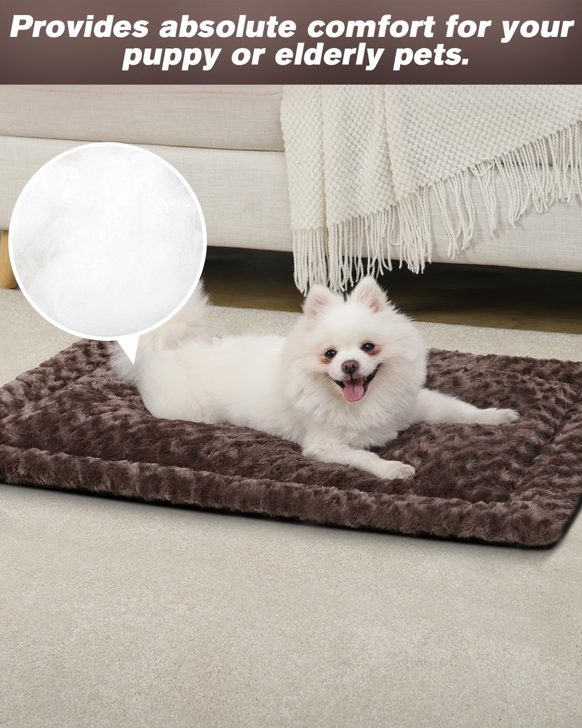 Washable Dog Bed Mat Ultra Soft Dog Crate Pad Comfy Fluffy Pet Kennel Beds Sleeping Mattress for Large Jumbo Medium Small Dogs, 36 x 23 Inch, Gray