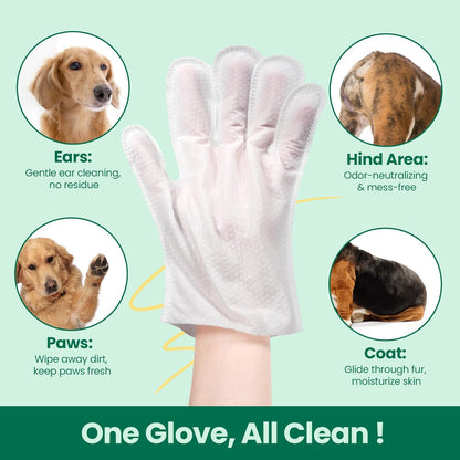 32 PCS Unscented Extra Thick Pet Bathing Wipes for Dogs & Cats, Dog Wipes Washing Gloves, Cleaning & Deodorizing Grooming Gloves for Daily Care and Traveling with EDI Water, Glycerin, Aloe Extract