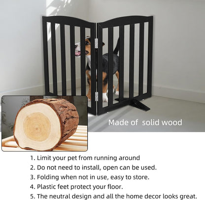 ZJSF Foldable Freestanding Indoor Dog Gate for House Wood White Long Pet Gates Dog Fence for Stairs Puppy Gates for Hallways,Pet Fence, Puppy Gate,Support Feet Included 24 "Height-3 Panels
